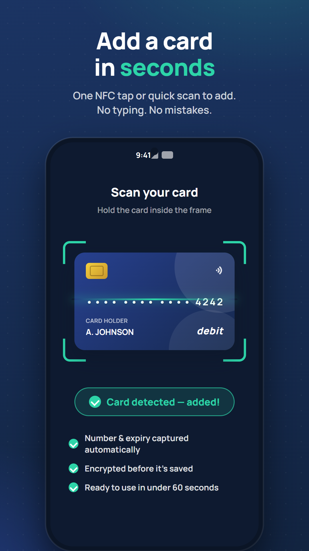 Card Wallet card scanning screen